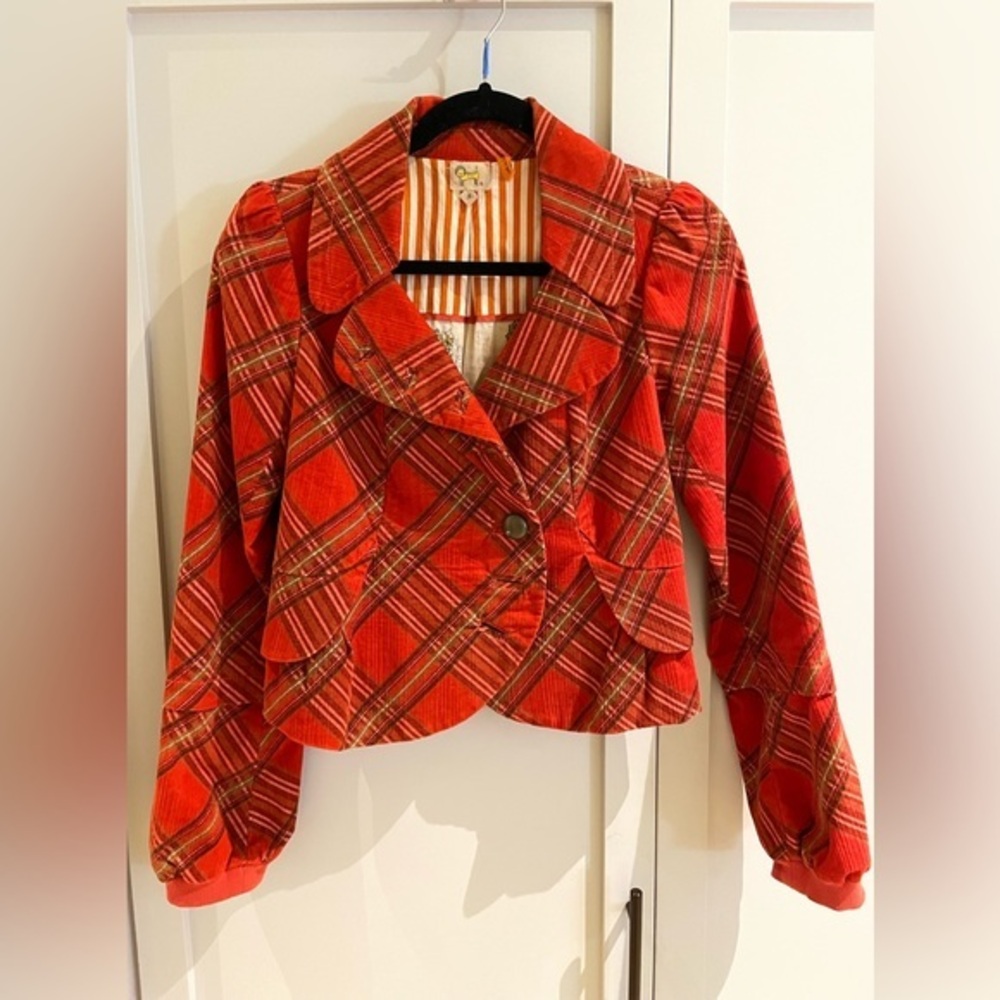 Adorbs vintage orange plaid corduroy blazer - Size XS